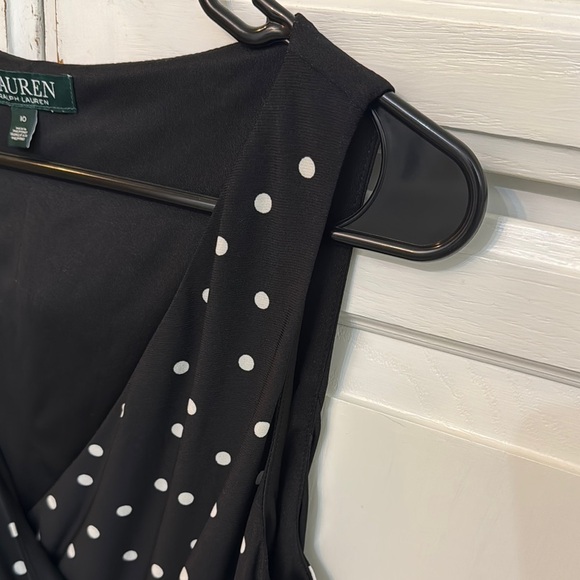 Ralph Lauren Black Polka Dot Midi Dress. Size 10. Stretchy. Classic - Picture 5 of 7